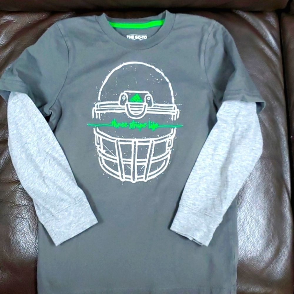 Adidas t-shirt grey green long sleeve - Picture 1 of 3